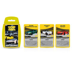Top Trumps Supercars Porsche 918 Spyder card reveals acceleration stats and production numbers.