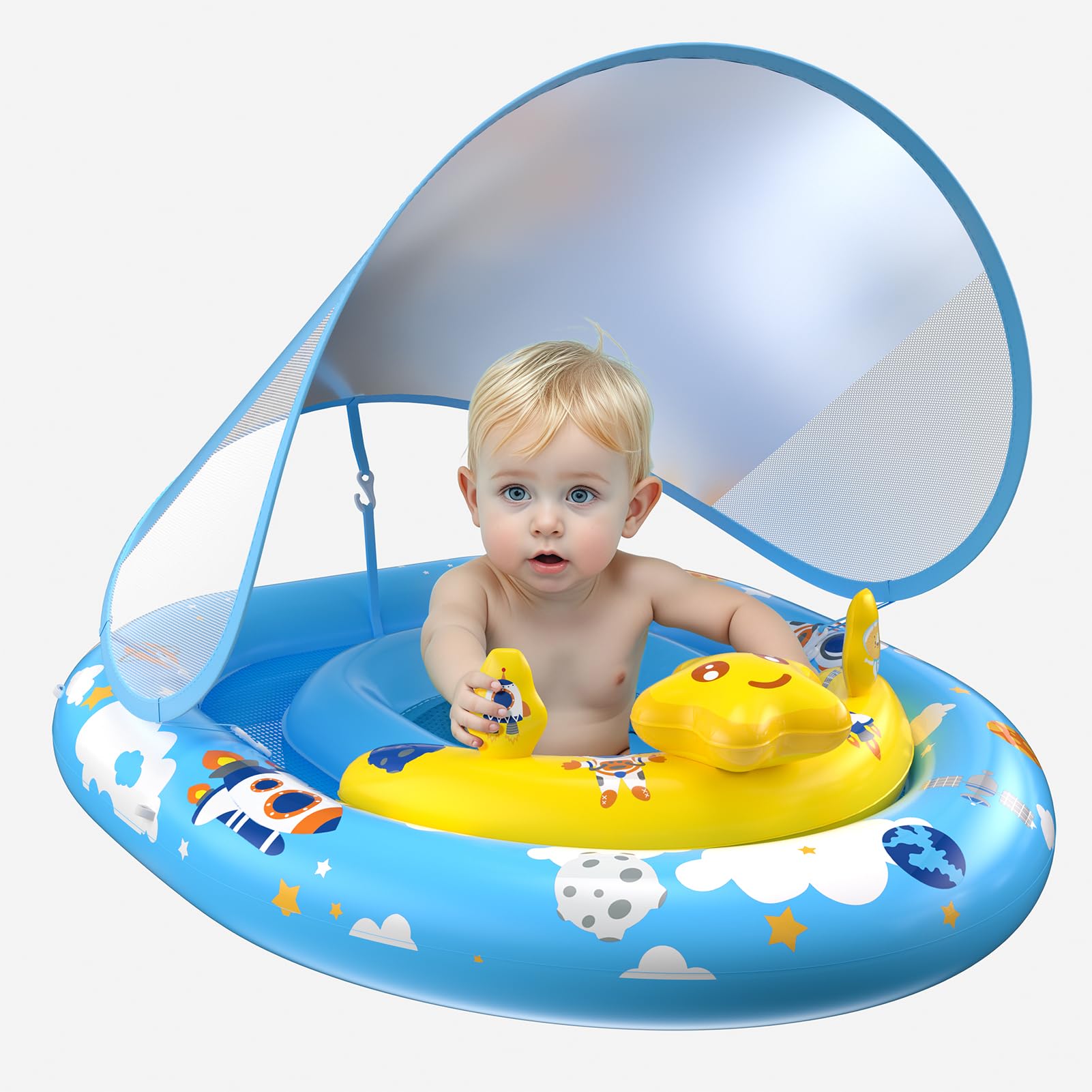 TOPCHASE baby pool float with canopy for shade and stability in the pool.