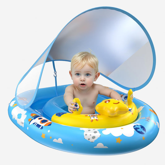 TOPCHASE baby pool float with canopy for shade and stability in the pool.