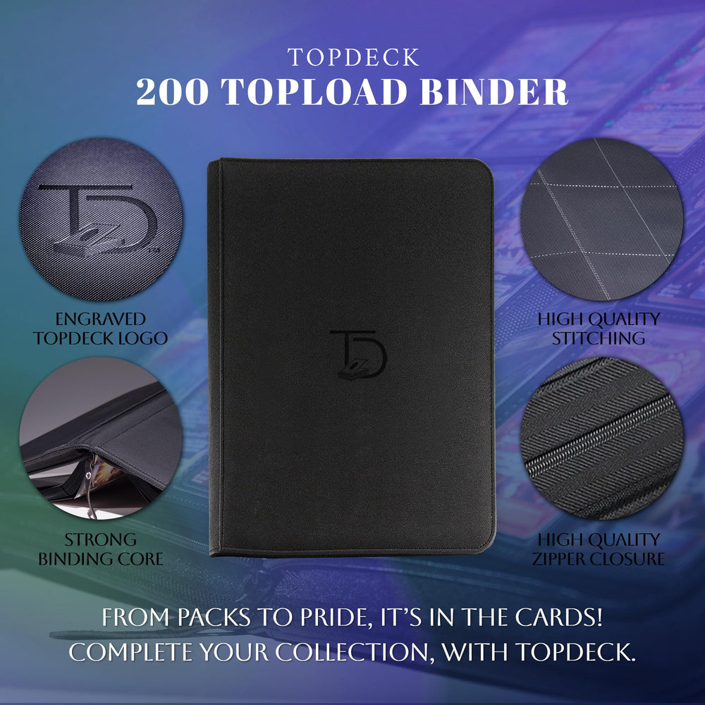 Sturdy spine and branding on the TopDeck binder for easy identification.
