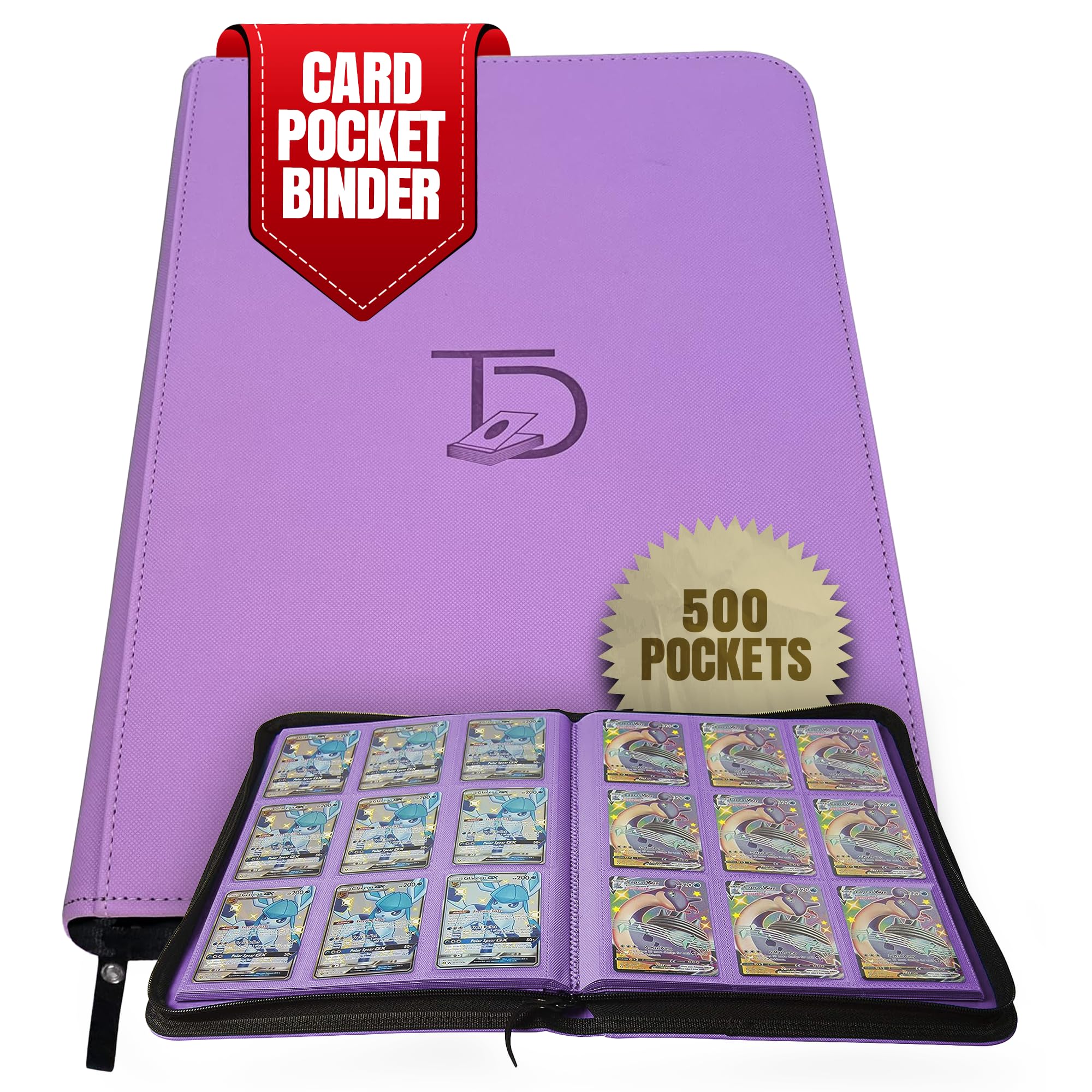 TopDeck 500 Card Binder Pro in purple leather with secure side-loading pockets.