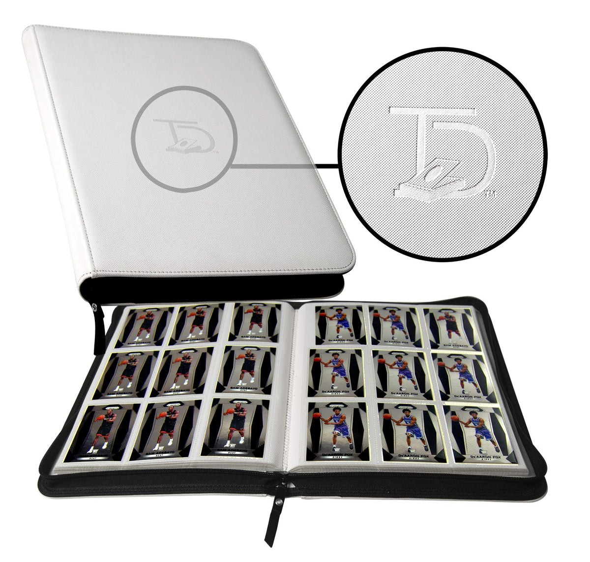 TopDeck 500 Card Ringless Zip Binder Pro front view with 9-pocket sleeves for organized access