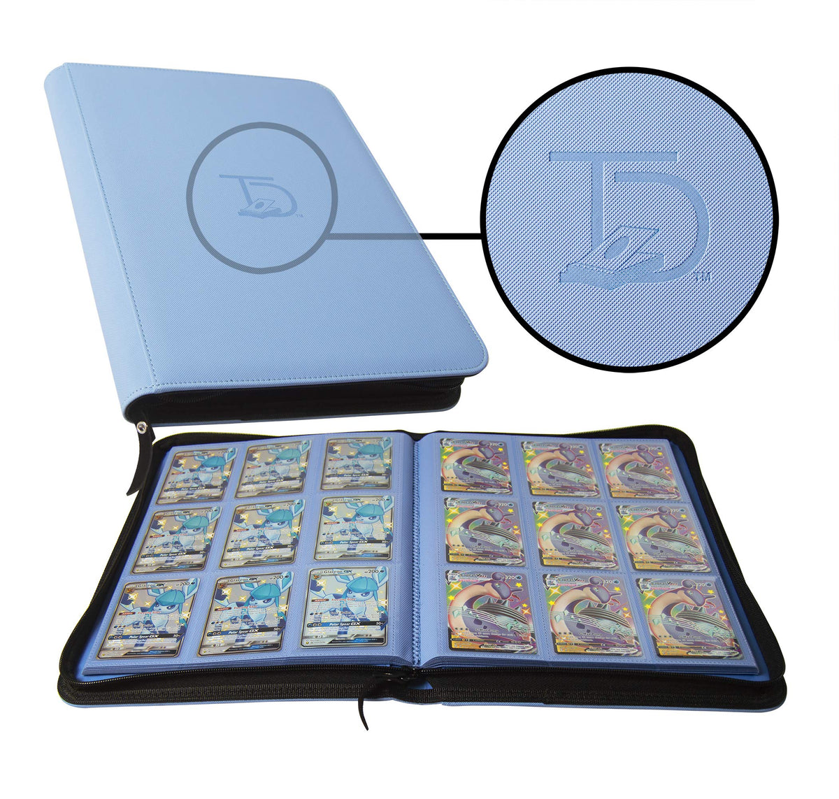 TopDeck blue binder exterior highlighting a stylish, accessible card storage solution.