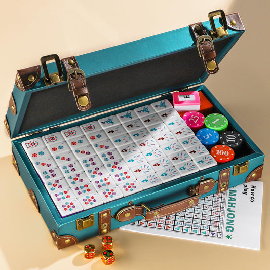 Topmahjing tiles closeup reveals 4-layer colorful engraving for premium table presence.