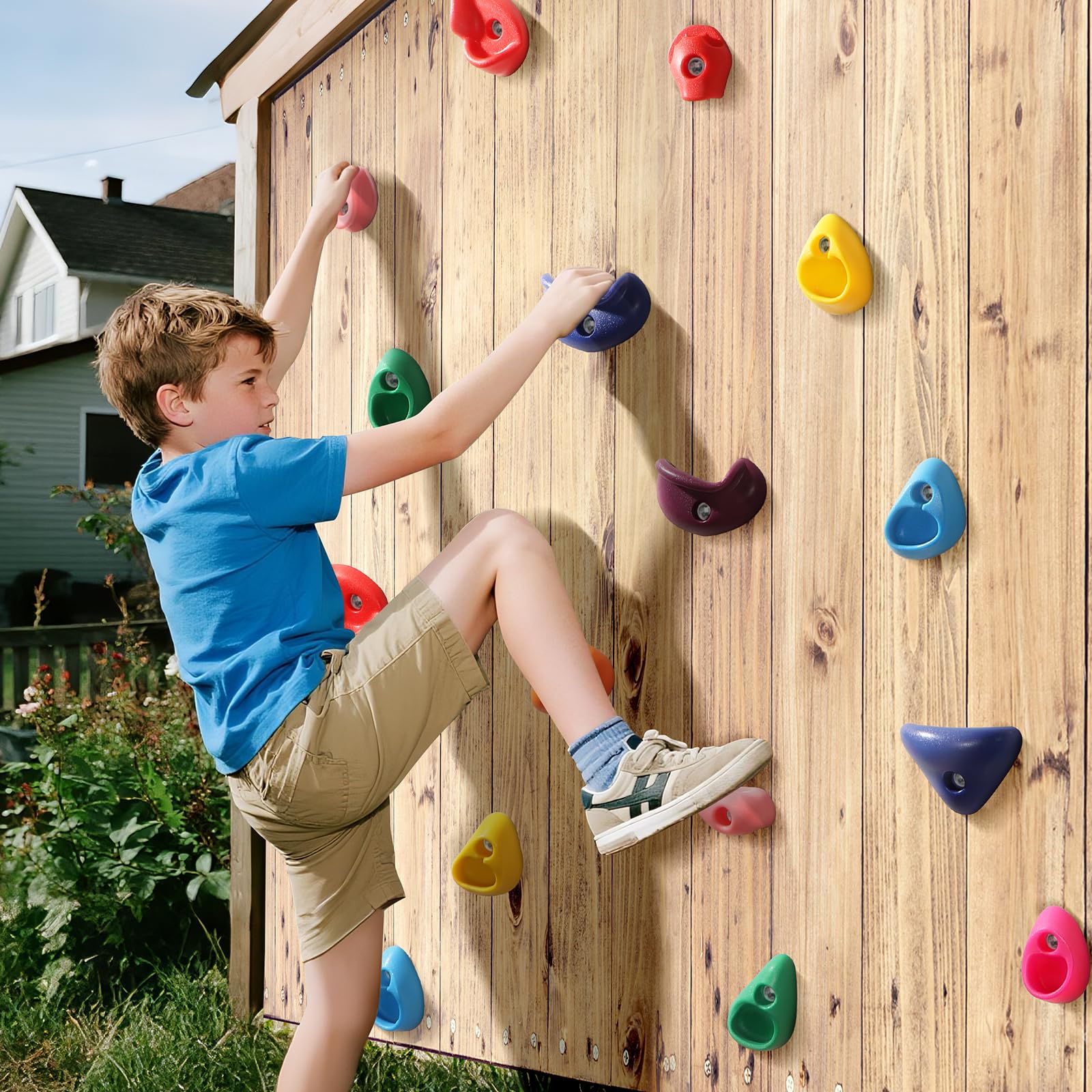 TOPNEW indoor-outdoor rock wall enables versatile play in any space.