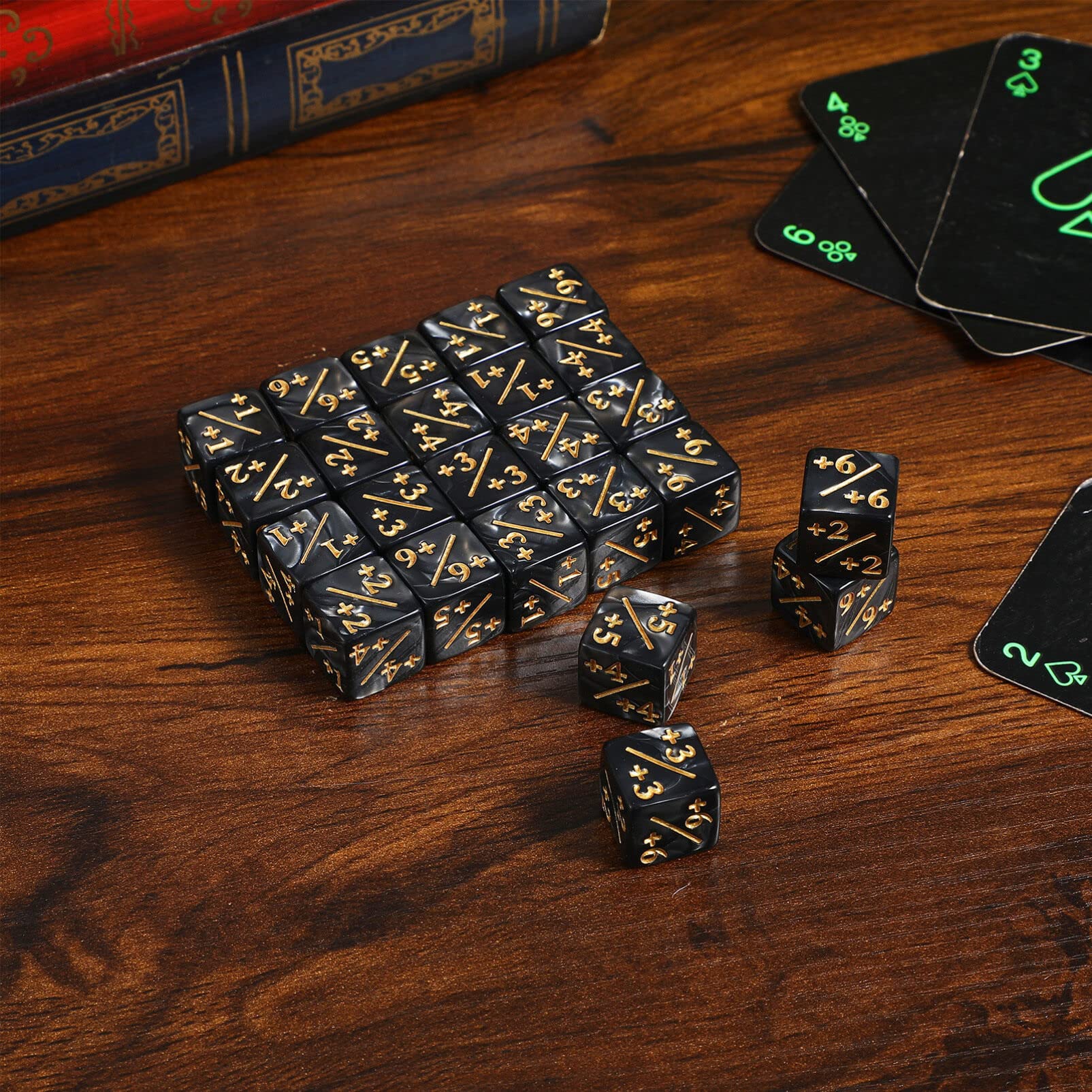 Topperfun black acrylic dice with glossy, fade-resistant surface.