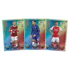 Holographic foil Topps Match Attax cards shimmering under light