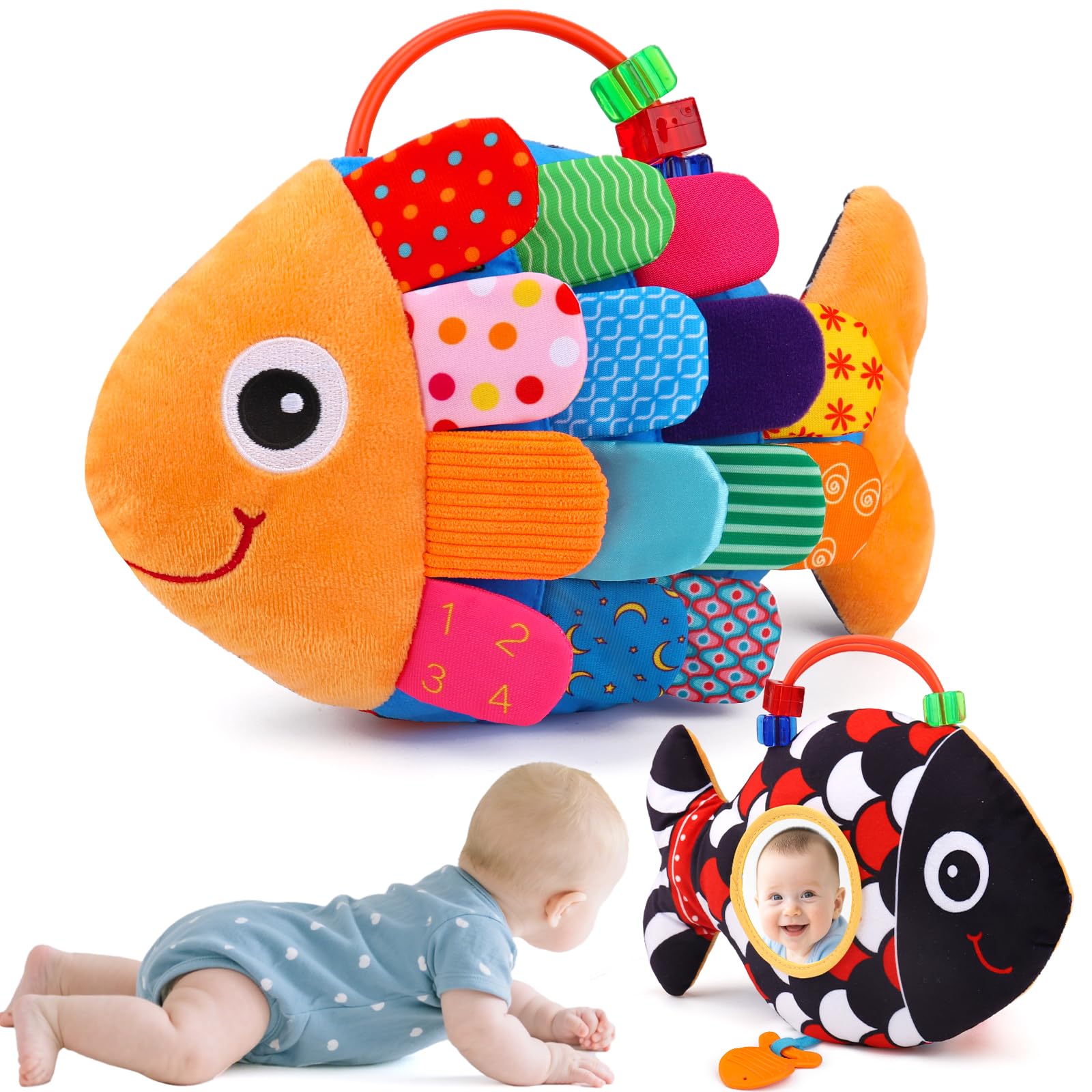 Topsochir sensory fish toy front view enhances visual focus with high-contrast patterns.