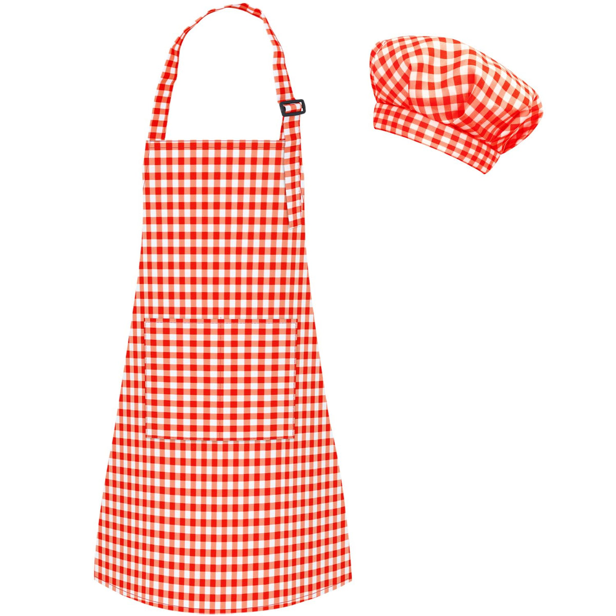 TOPWAYS Kids apron set in red with adjustable neck for a comfortable fit.
