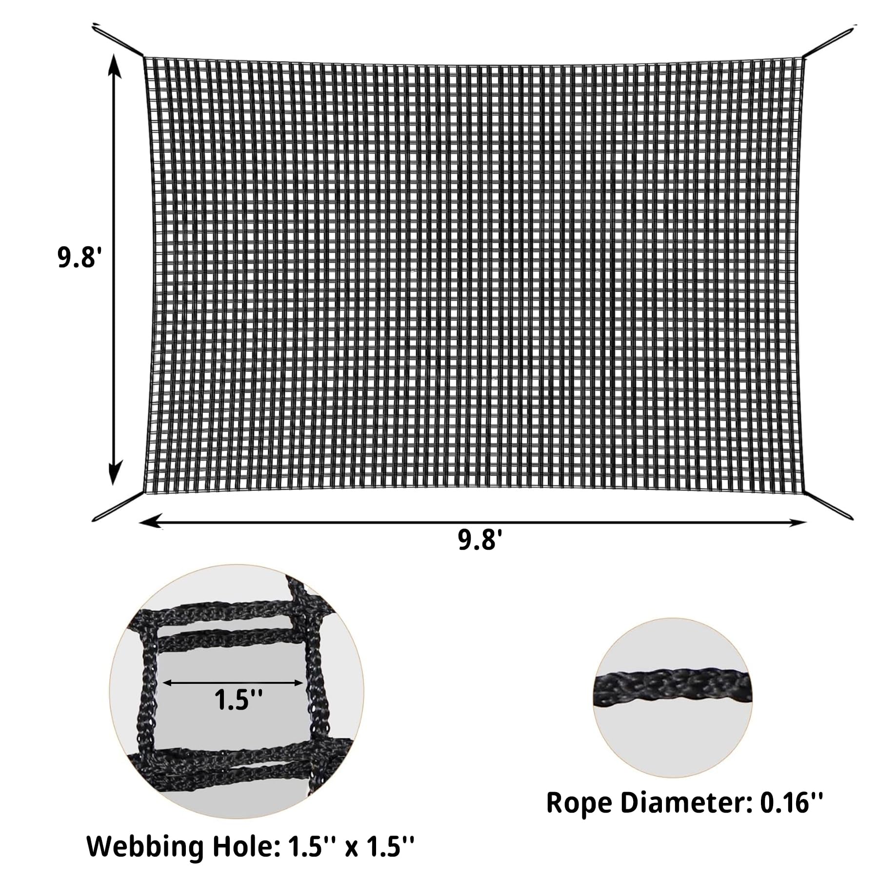 Close-up of reinforced edge on the Toriexon net for secure hanging
