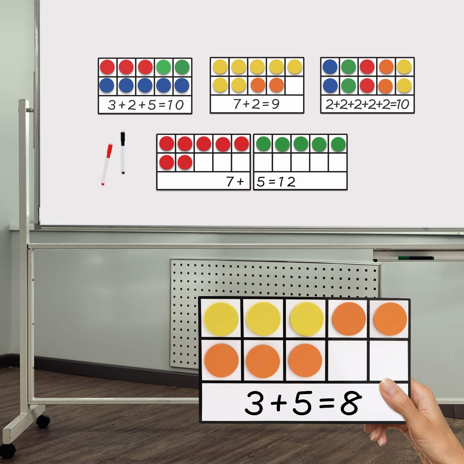 Torlam colourful trays and discs for engaging math demonstrations.