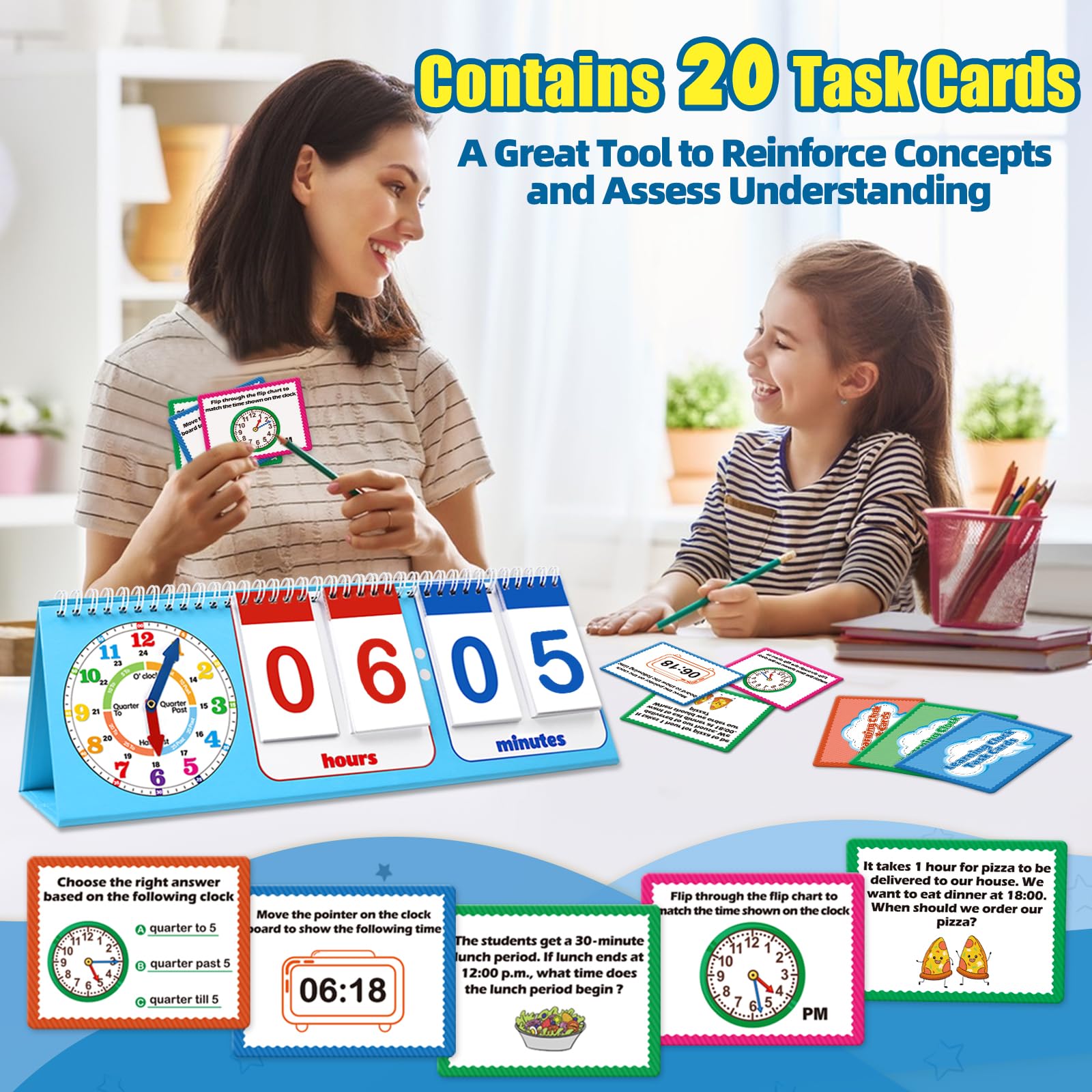 Torlam flip cards hours minutes support visual time-building activities.
