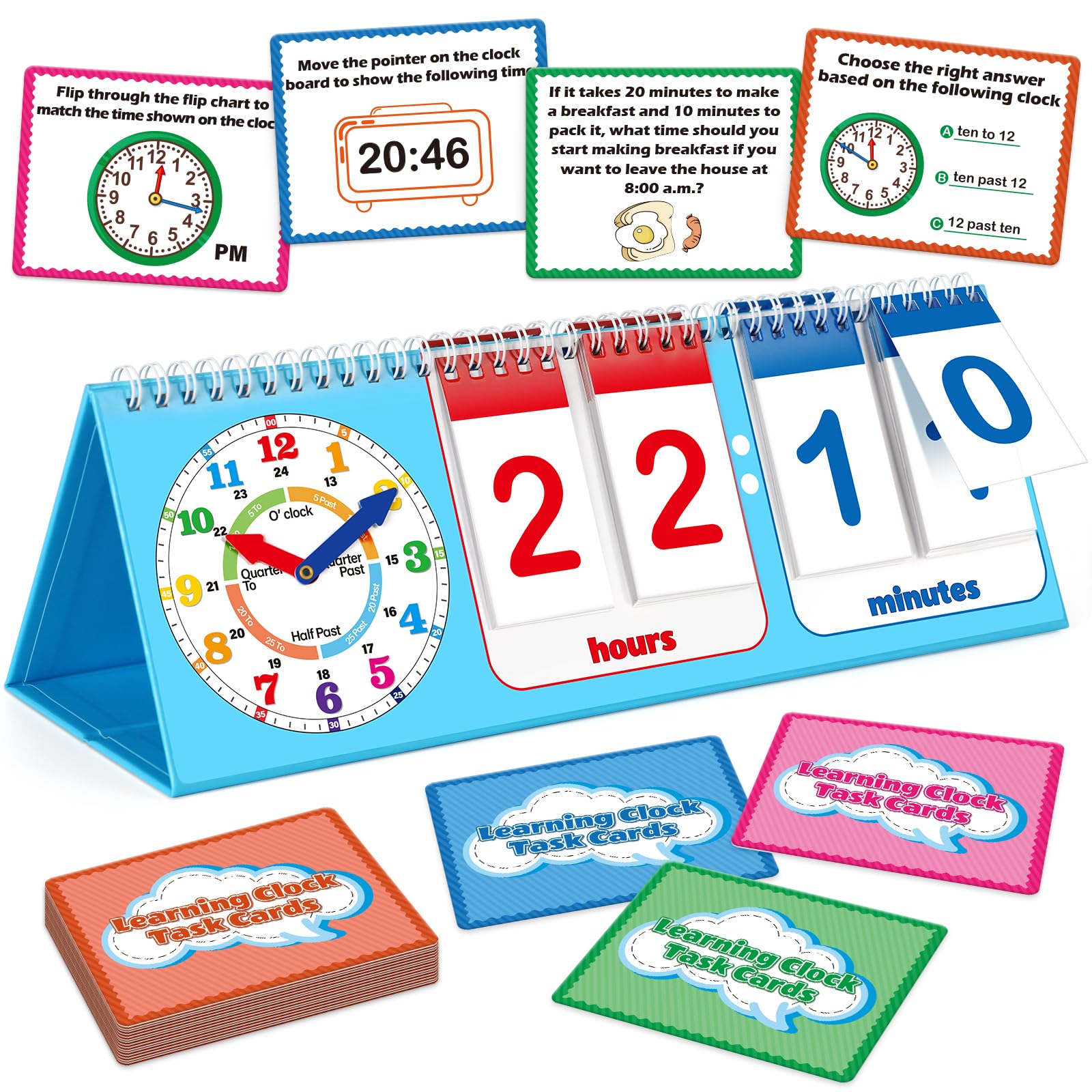 Torlam Learning Clock Flip Chart showing analog-digital time for hands-on practice.