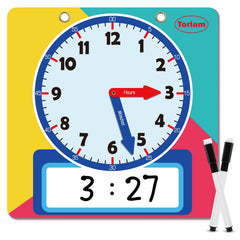 Torlam magnetic writable clock with rainbow face for classroom time practice.