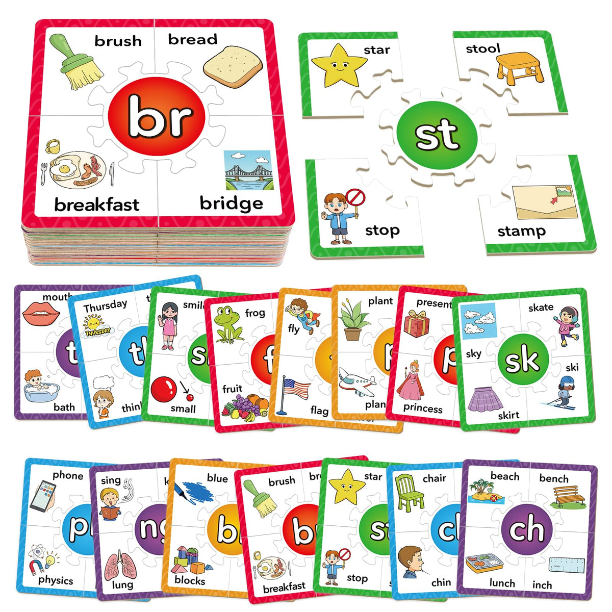 Torlam phonics puzzle cards double-sided for interactive reading practice