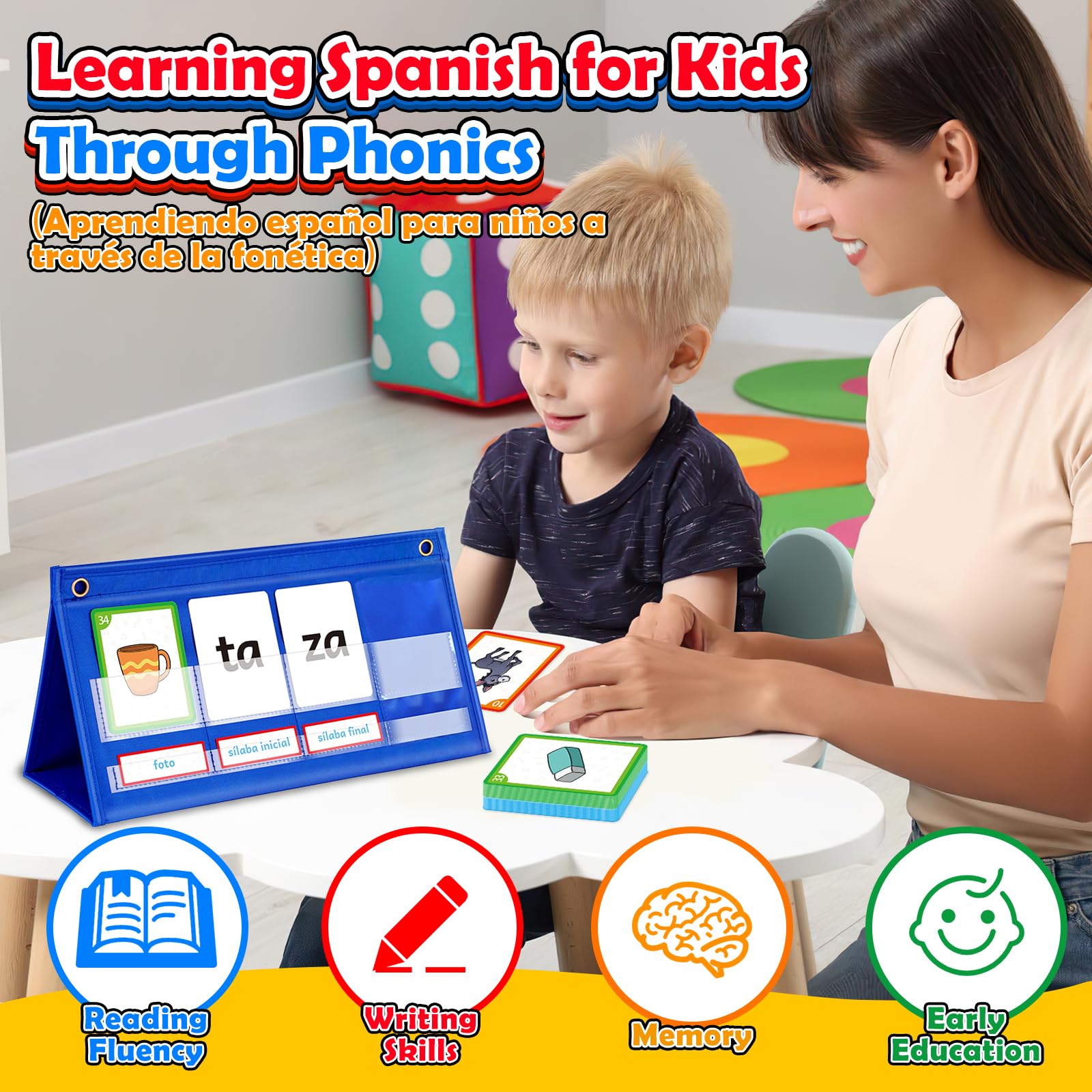 Torlam pocket chart stand used on desk or wall for versatile learning.
