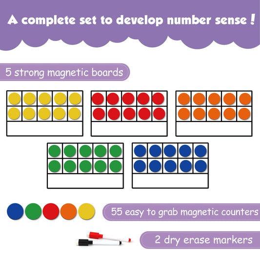 Torlam ten-frame discs and counters for tactile counting and modeling.