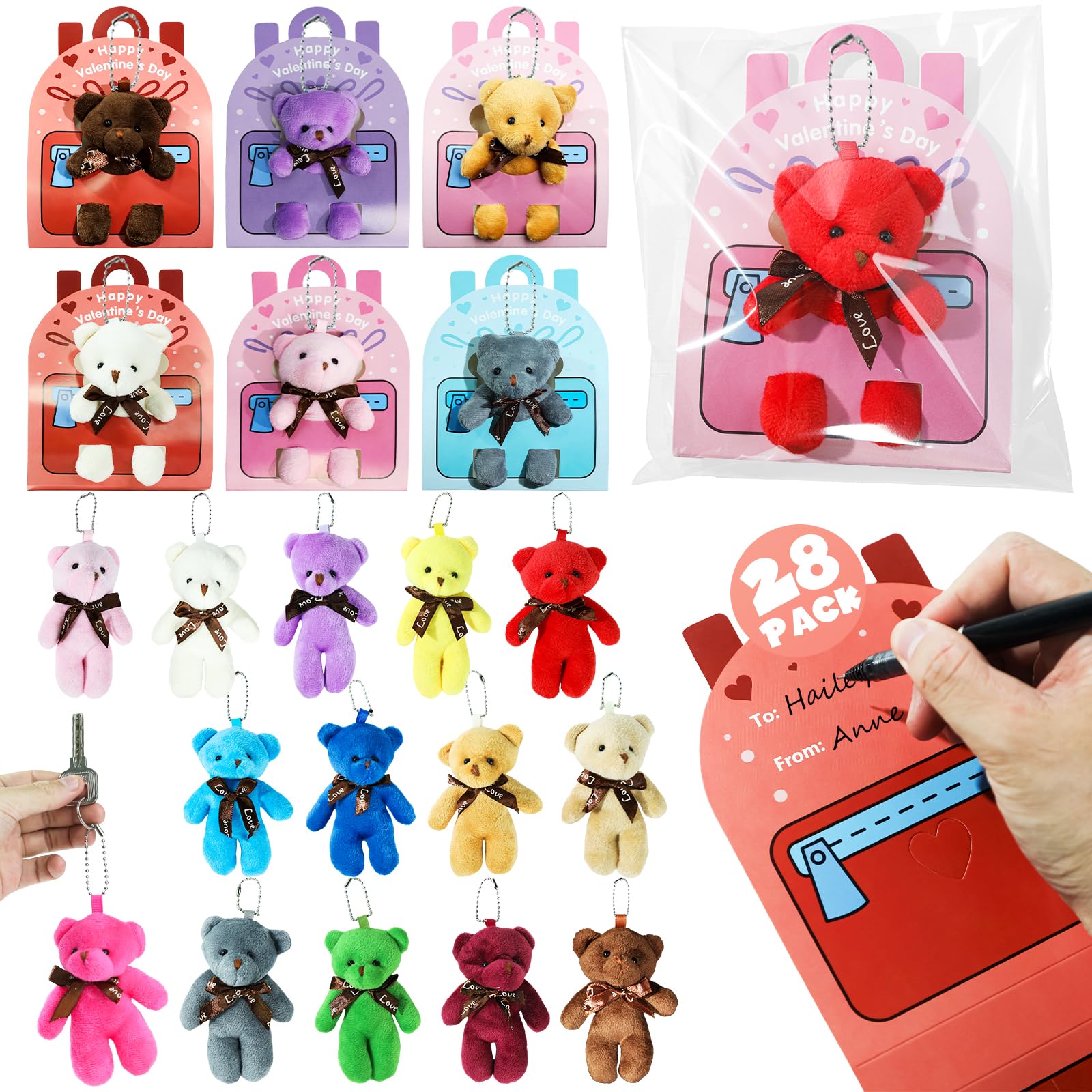 TORONTOKYO plush bear keychain with valentines cards for classroom exchanges