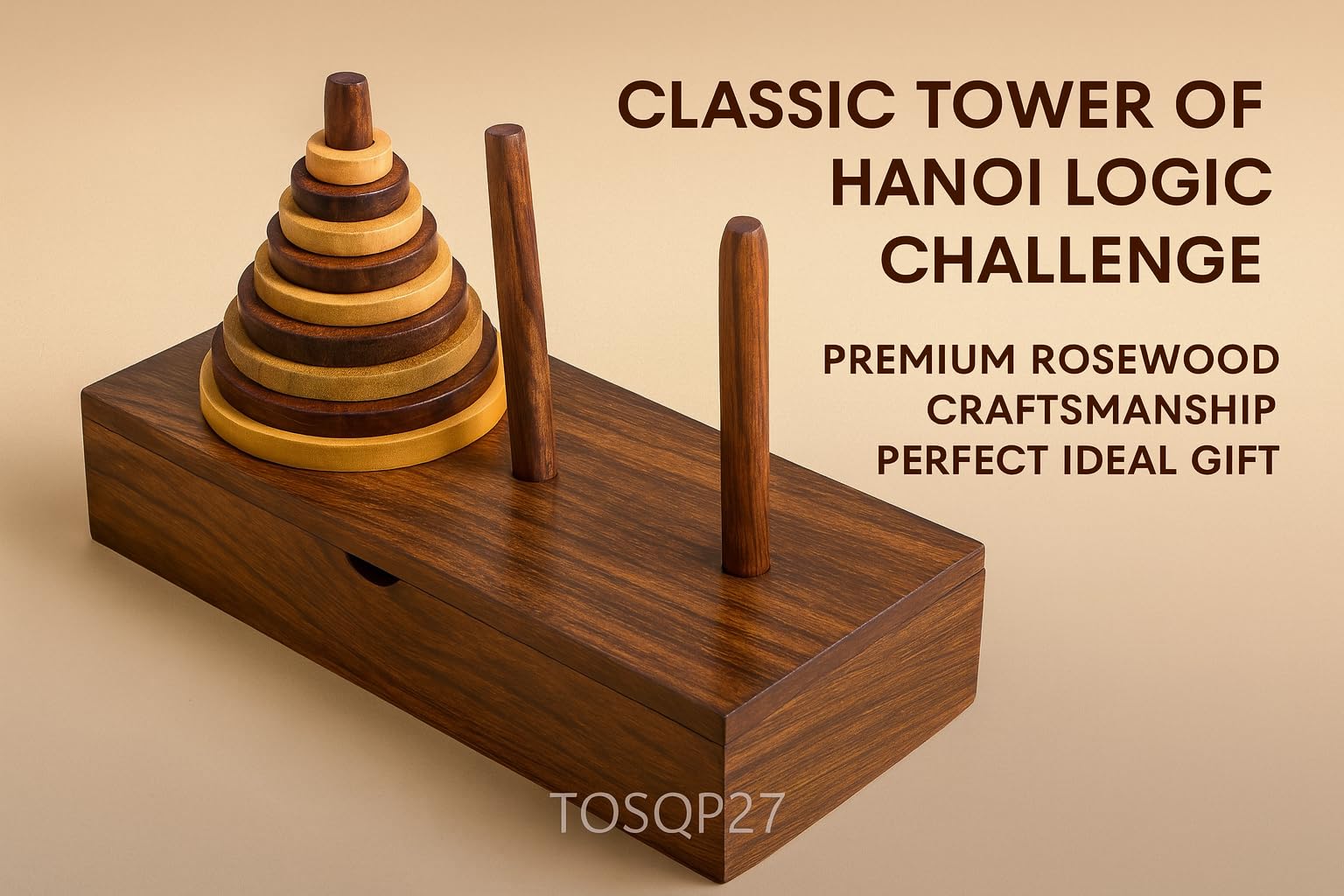 TOSQP27 Nine rings Hanoi tower, ideal for solo logic practice.