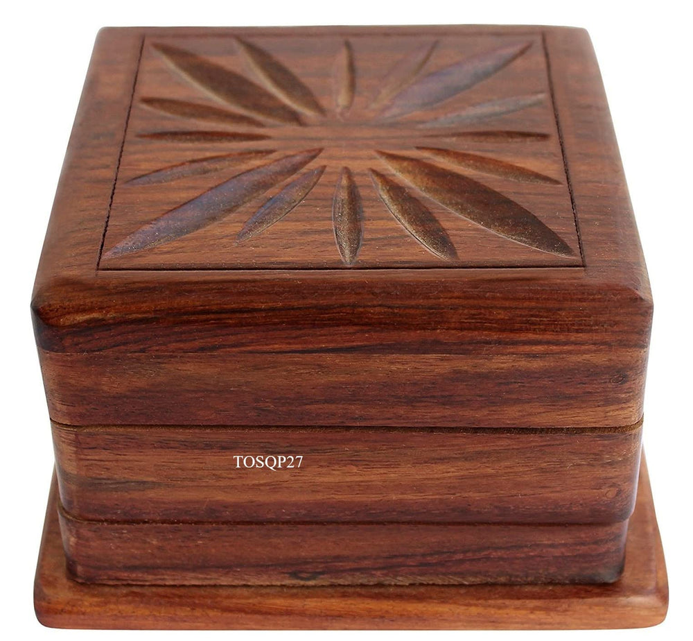 TOSQP27 secret box front view showcases rosewood craftsmanship and a playful puzzle opening.