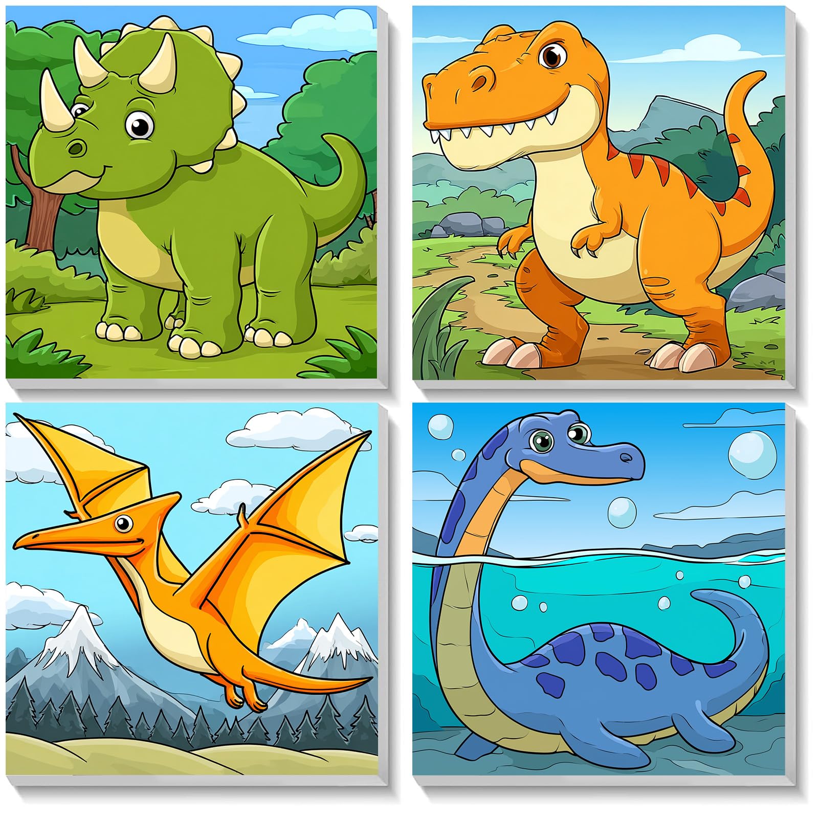 TOSTOG dinosaurs paint-by-number kit with wooden frame for engaging kids' art projects.