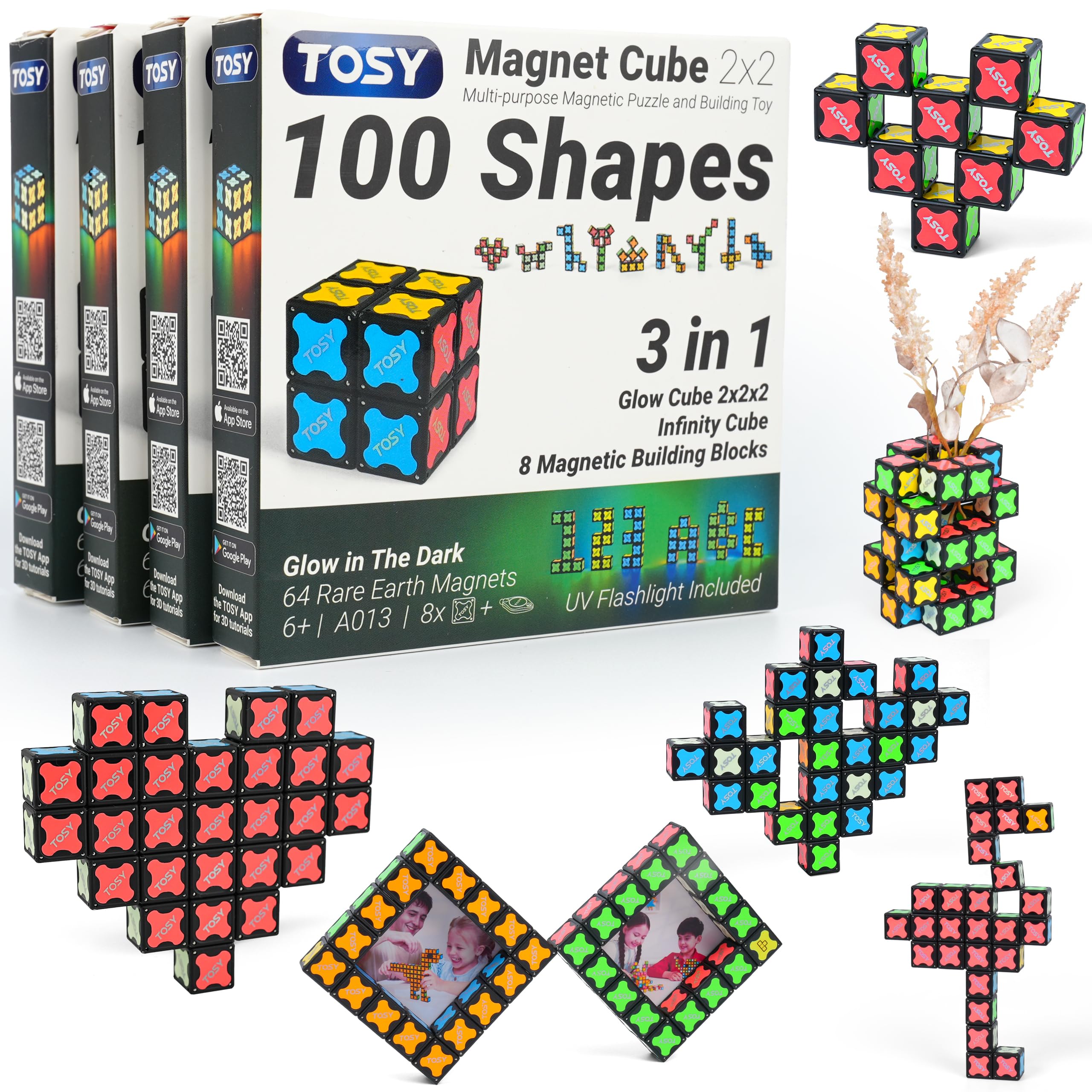 TOSY Magnet Cube 2x2 full product shot with eight magnetic blocks for seamless rotation.
