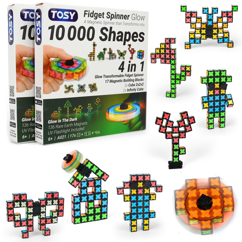 TOSY Magnet Fidget Spinner Glow with 16 blocks for versatile shapes and smooth spins.