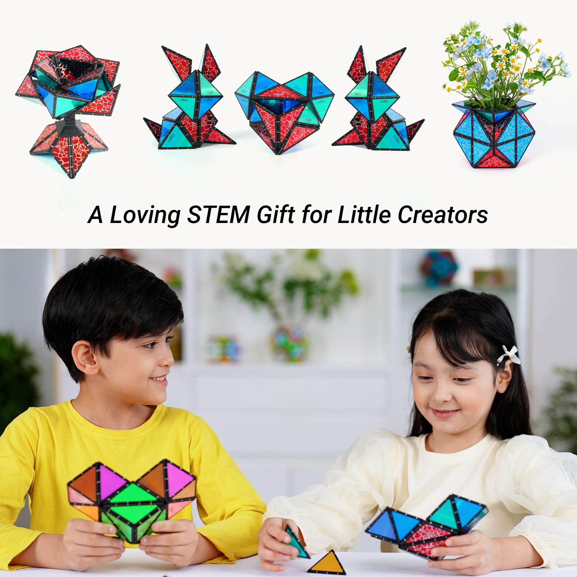 TOSY Magnet Pyramid Stone shows 243 magnets for endless transformations and experimentation.