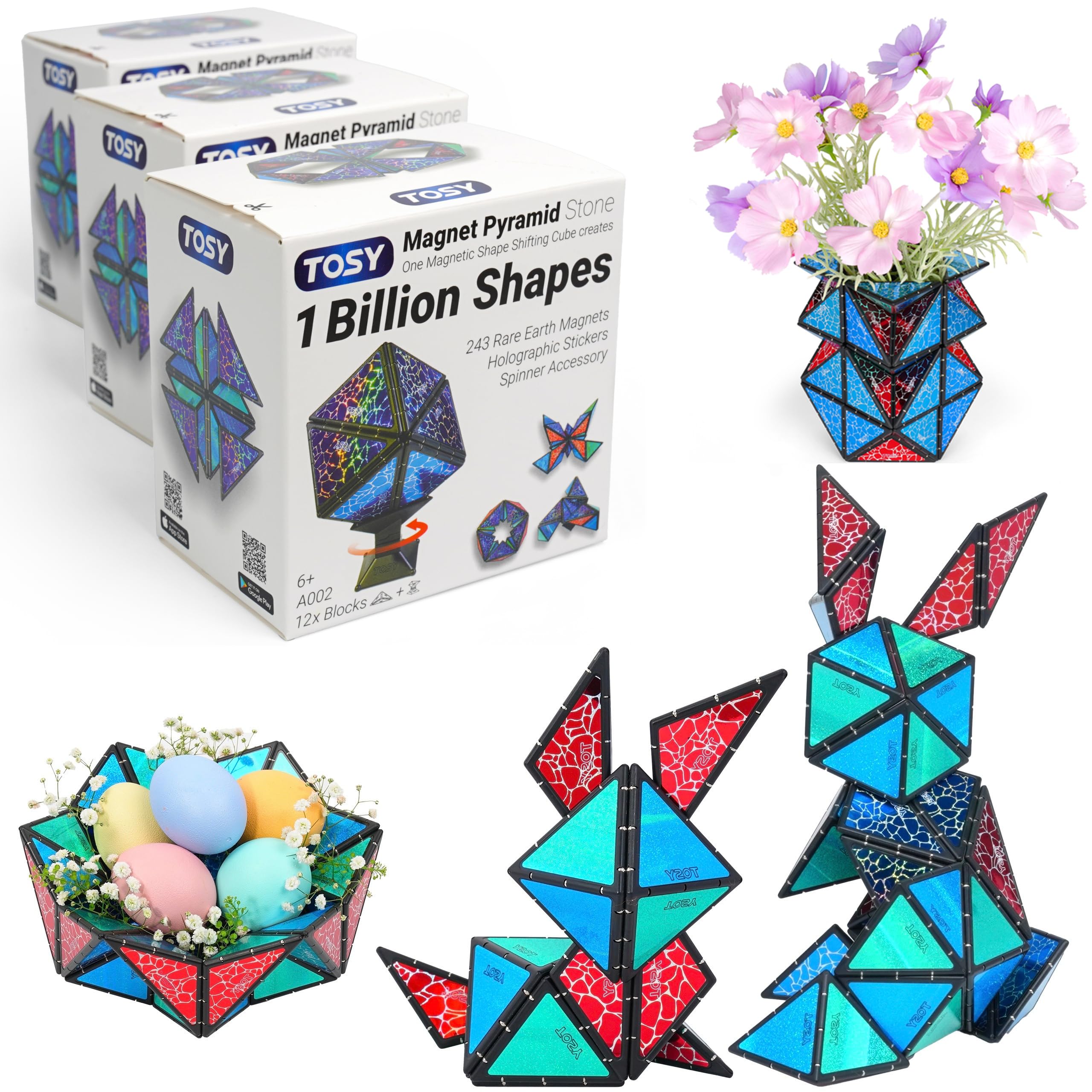 TOSY Magnet Pyramid Stone cube with holographic finish sparks imaginative play
