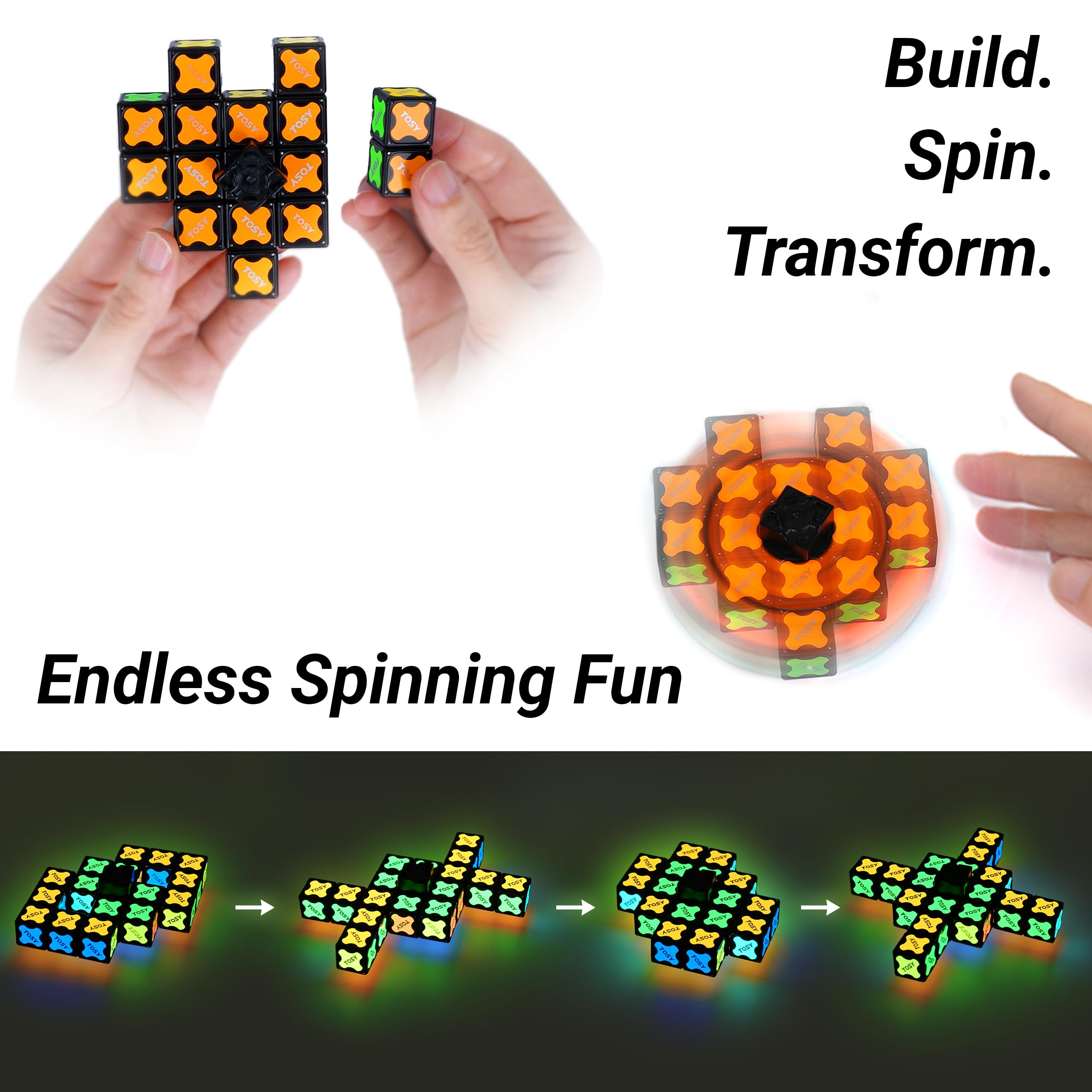 TOSY Magnet Spinner Glow UV flashlight reveals glowing designs.