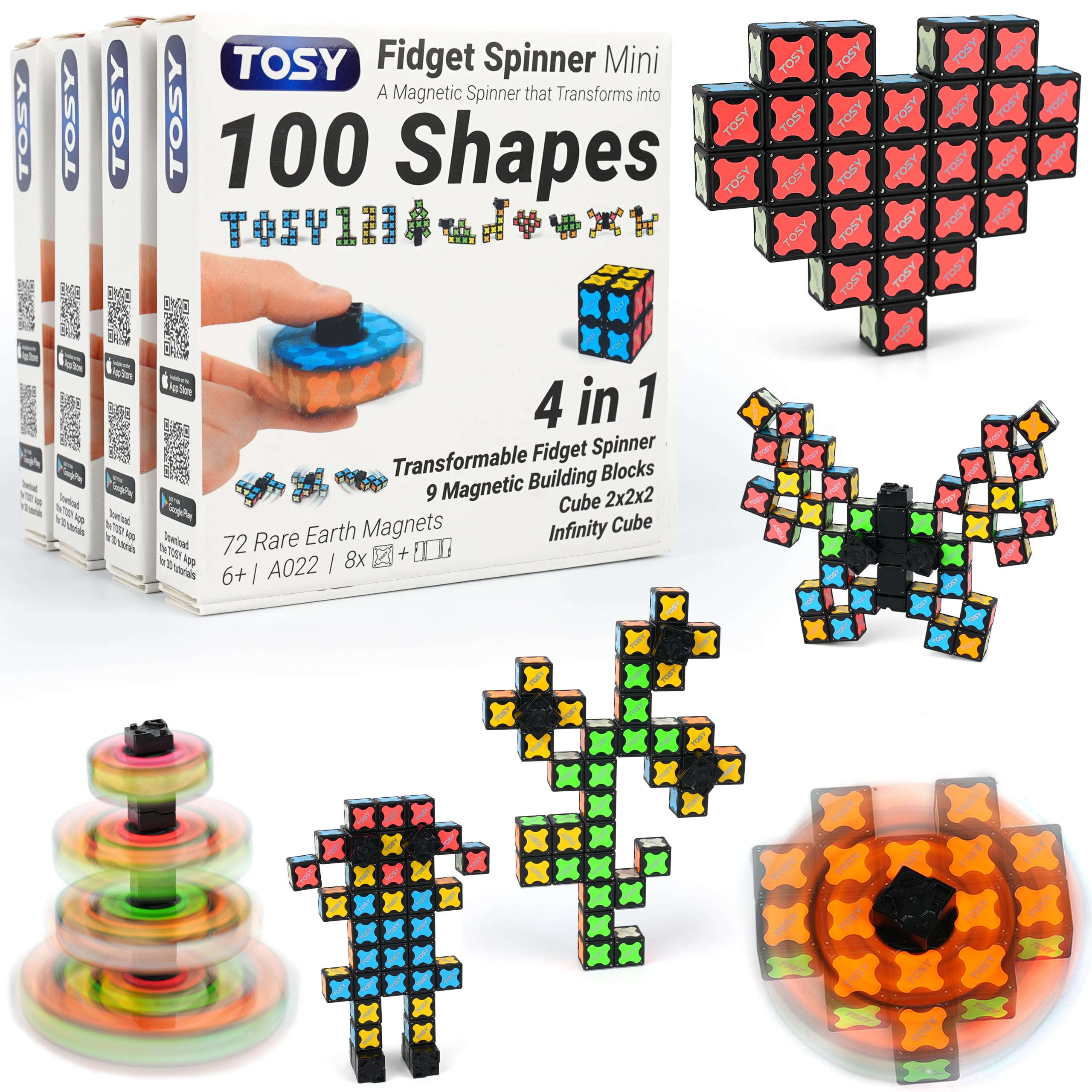 TOSY Magnet Spinner Mini showing eight blocks forming rotating shapes for focus.