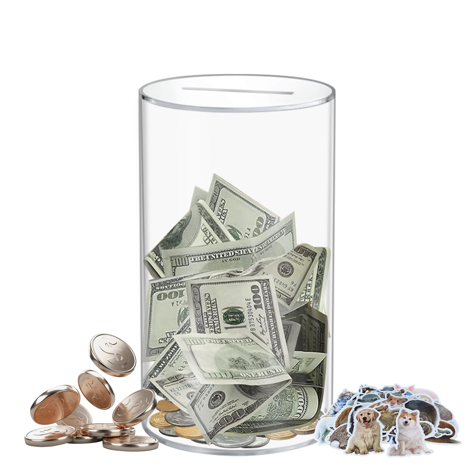 Totola clear piggy bank unopenable shows secure savings in a durable acrylic design.