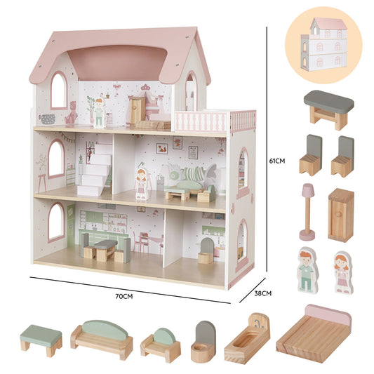 Touch Us doll house with four rooms and terrace, ideal for creative role-play scenarios.