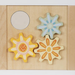 Touch Us wooden activity cube flip board encourages color and pattern recognition.