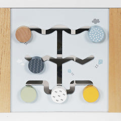 Touch Us wooden activity cube sliding track sparks problem-solving.