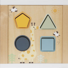 Touch Us wooden activity cube spinning gears promote hand-eye coordination.