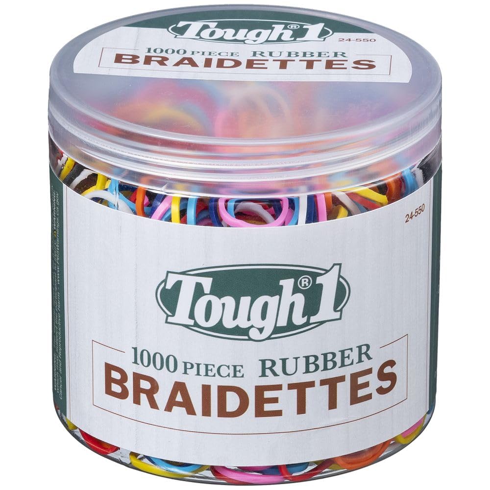 Tough 1 Braidette rainbow rubber bands in a 1000-piece bundle for easy mane styling.