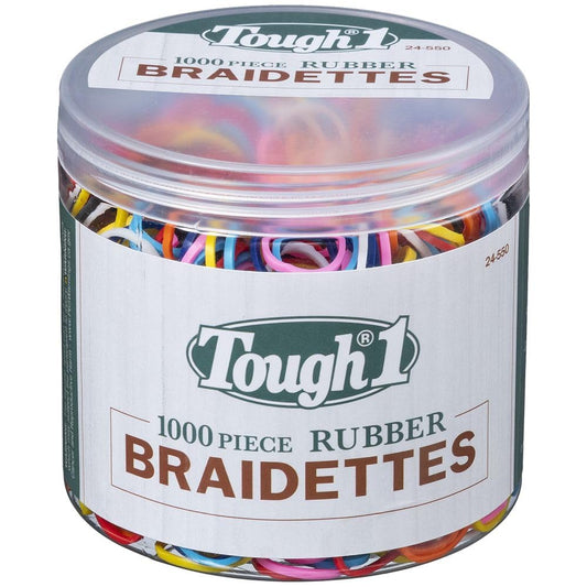 Tough 1 Braidette rainbow rubber bands in a 1000-piece bundle for easy mane styling.