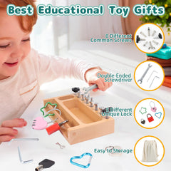 TOUHKAN beech wood busy board with multiple locks offers tactile learning and visual discrimination