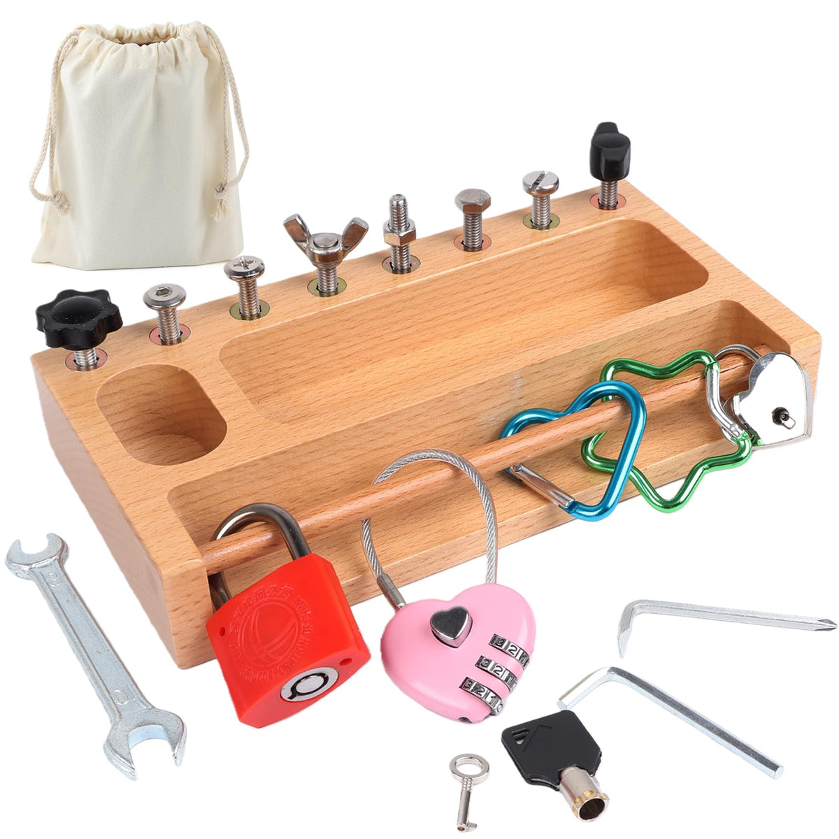 TOUHKAN Montessori screwdriver board showing lock and key play supports fine motor skill development