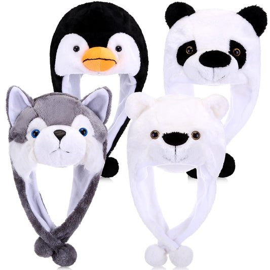 Toulite four-piece plush animal hats set featuring panda and friends for warm winter wear