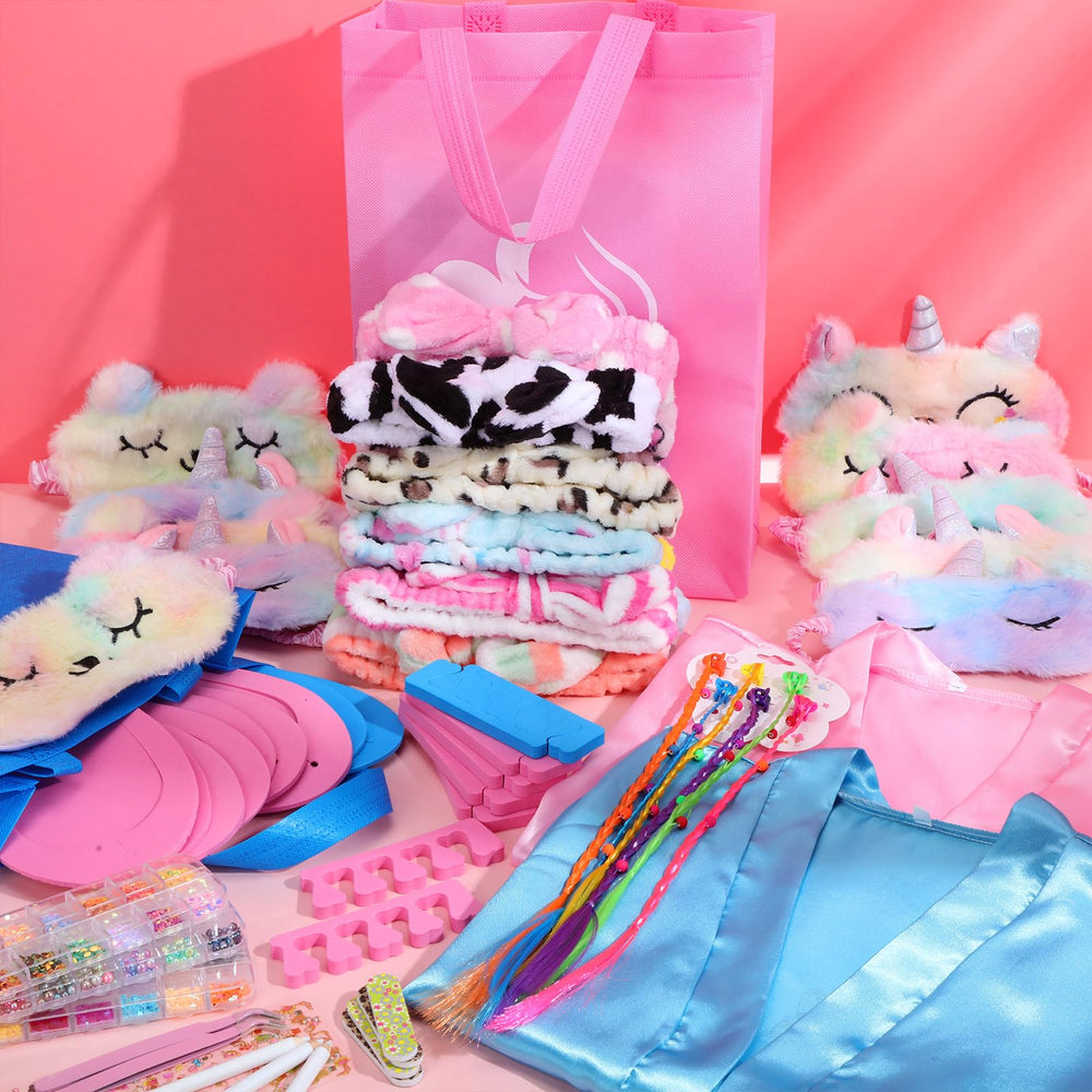 Toulite sleep masks blocking light for relaxed sleepover sessions.