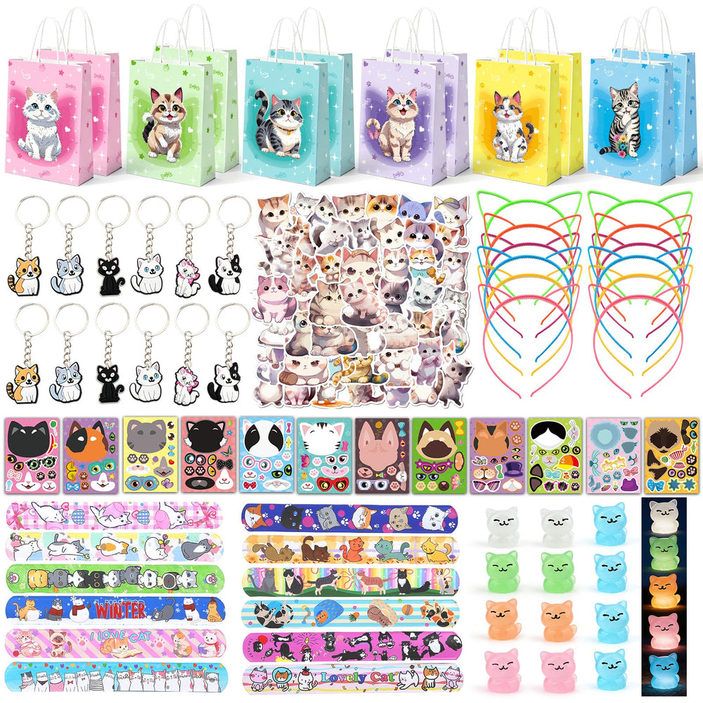 TOUPONS 122pcs cat party favors set, vibrant assorted items for a themed party décor