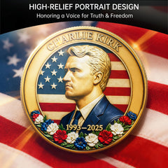 Touzanious Charlie Kirk coin back design with inscriptions, ready for display or gifting.
