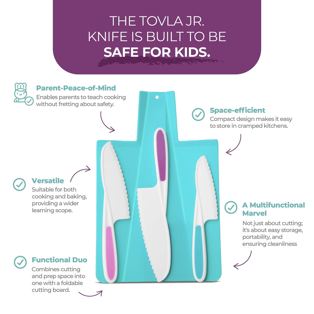 TOVLA JR easy-grip knife handles support small hands.