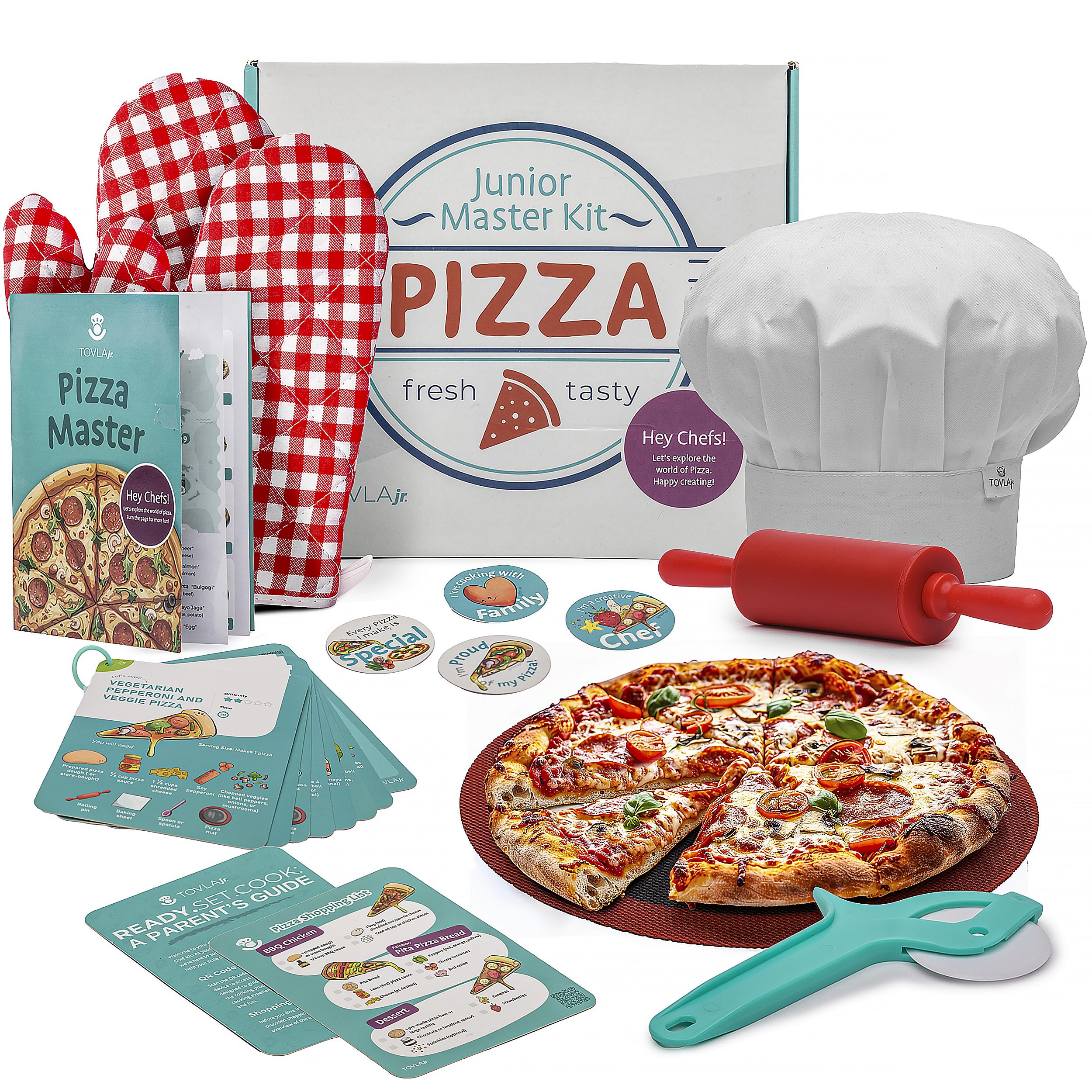 Tovla Jr. pizza silicone mat for kids' dough work and safety.