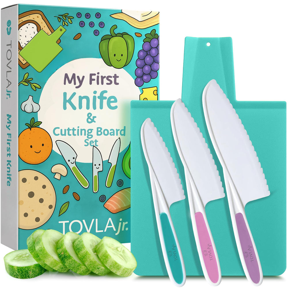 TOVLA JR premium kid-safe knife in action cutting fruit safely.