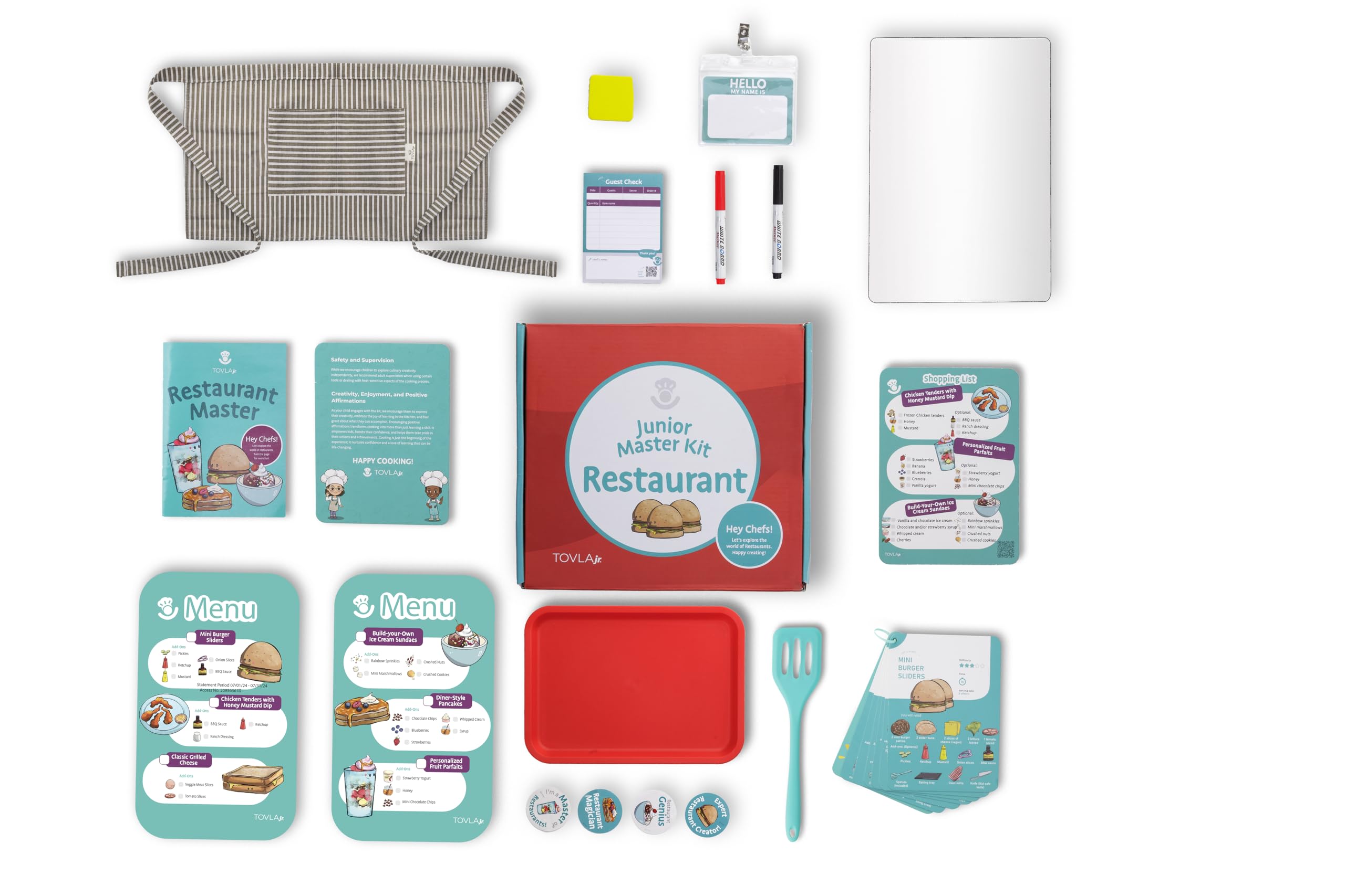 TOVLA JR kid-sized server apron with ID tag adds role-play authenticity
