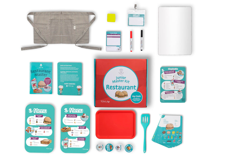 TOVLA JR kid-sized server apron with ID tag adds role-play authenticity