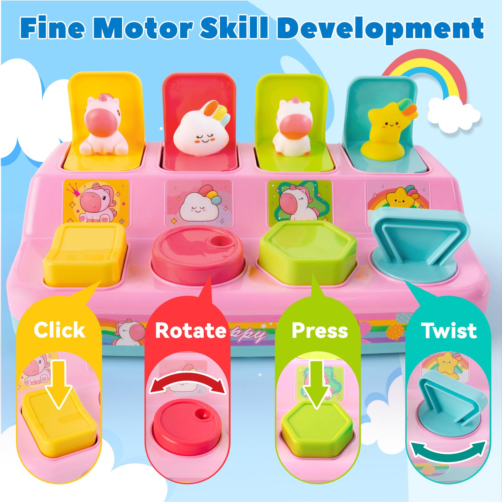 Tovol Zerky Montessori pop-up toy grasping-dexterity encourages finger strength and hand-eye coordination.